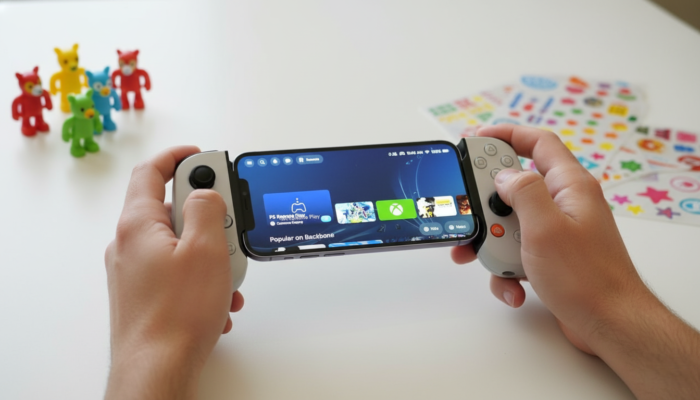 Hai tay cầm Backbone One gắn vào điện thoại đang chơi game
