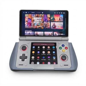 Tay cầm Grip Full Size màu xám bạc ánh kim lắp trên máy AYN Thor đang mở, hiển thị màn hình game