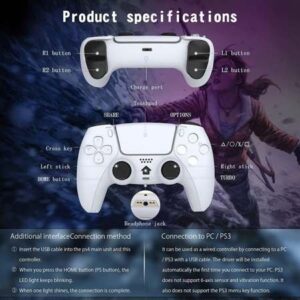 Sơ đồ nút bấm tay cầm P4+ T28: L1/L2/R1/R2, touchpad, cổng sạc, jack tai nghe 3.5mm