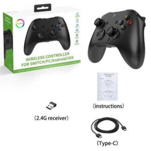 Phụ kiện đi kèm tay cầm chơi game TS102: đầu thu không dây 2.4G, dây sạc Type-C, hướng dẫn sử dụng
